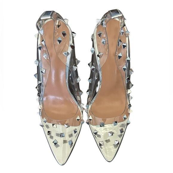 New! Stunning Stiletto Clear High Heel with Silver Studs Size 38 - Picture 5 of 10
